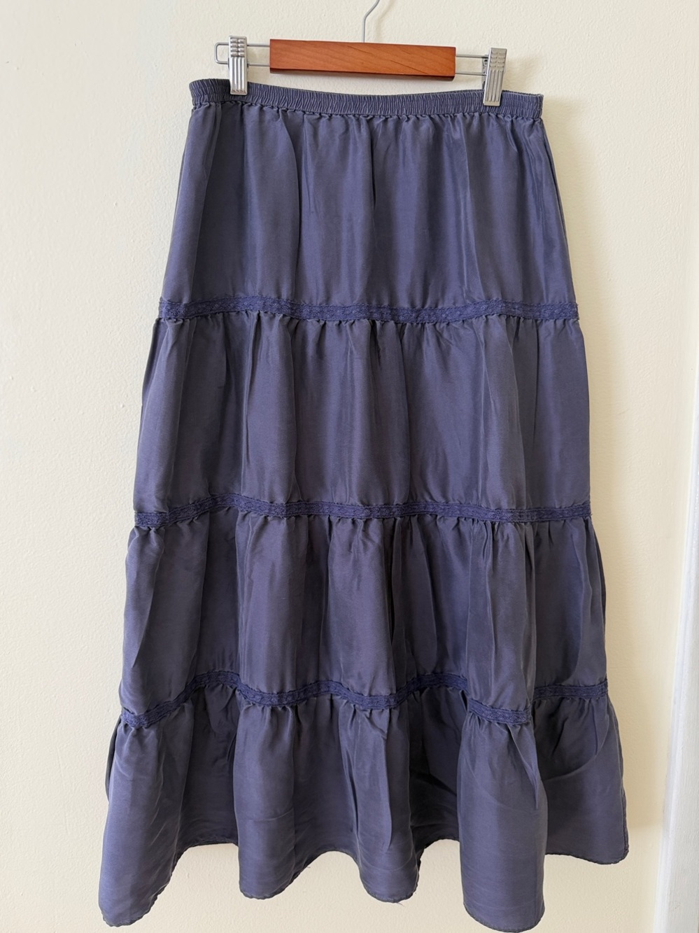 Garnet Hill Tiered Maxi Skirt in Navy